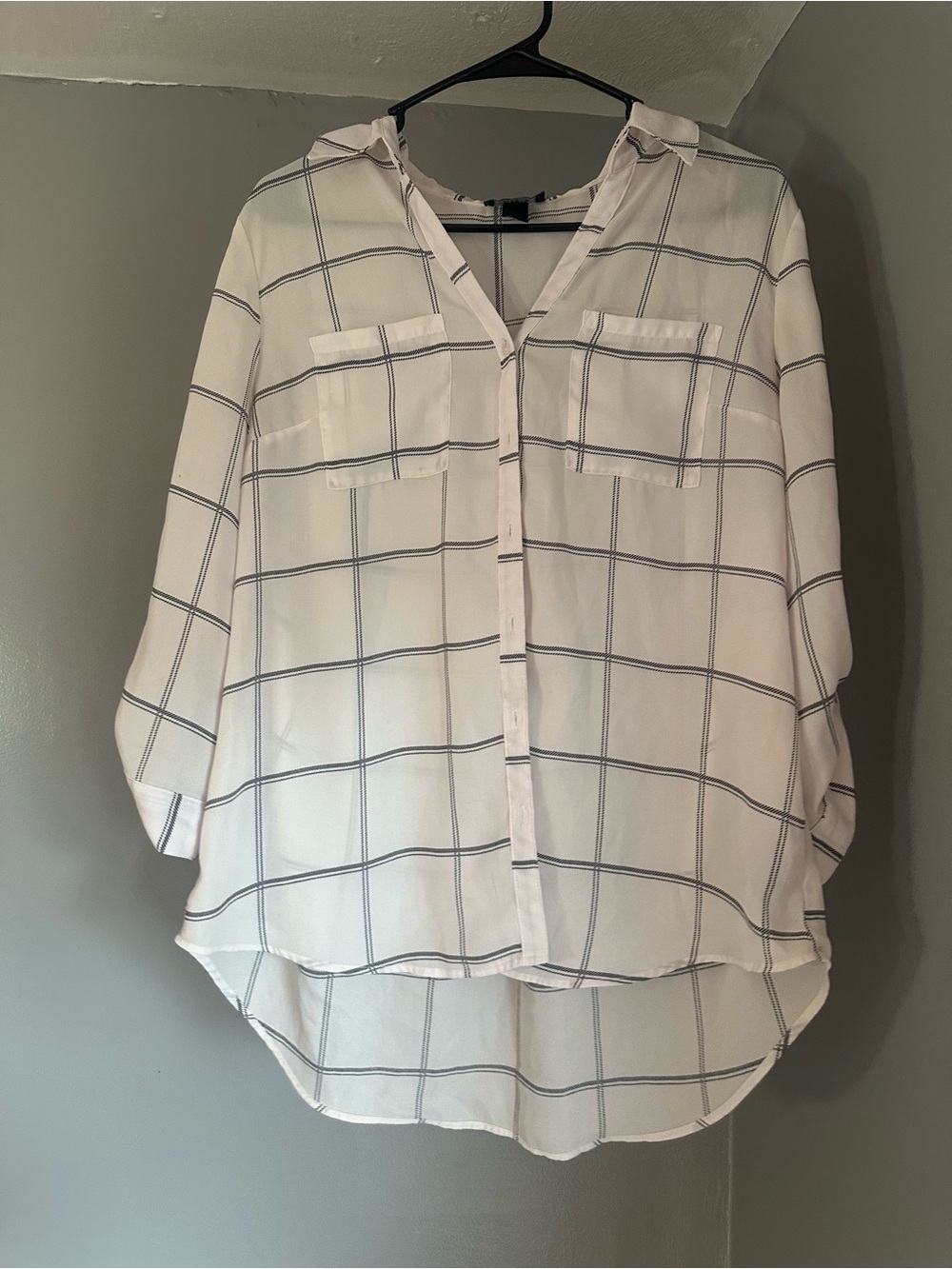 by & by White Windowpane Button-Down Shirt